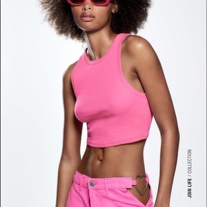 NWT ZARA Pink Ribbed crop tank